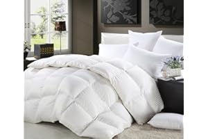 Grandeur Linens Twin Extra Long (XL) Size Luxurious 1200 Thread Count Siberian Goose Down Comforter, 100% Egyptian Cotton Cover, Damask Stripe White Color, 750 Fill Power, 50 Oz Fill Weight