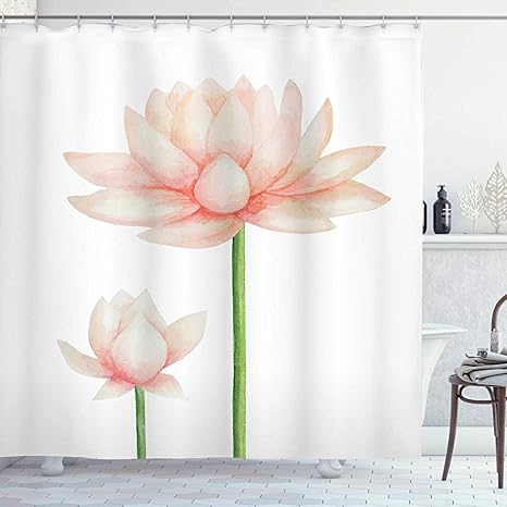 Cortina De Ducha De Yoga, Flor De Loto Floreciente De Color Pastel Tema