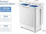 TANGZON Twin Tub Washing Machine 8KG 5KG/3KG 450W/150W Blue view 6