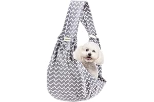 FDJASGY Small Pet Sling Carrier-Hands Free Reversible Pet Papoose Bag Tote Bag with a Pocket Safety Belt Dog Cat for Outdoor Travel (Gray Stripe)