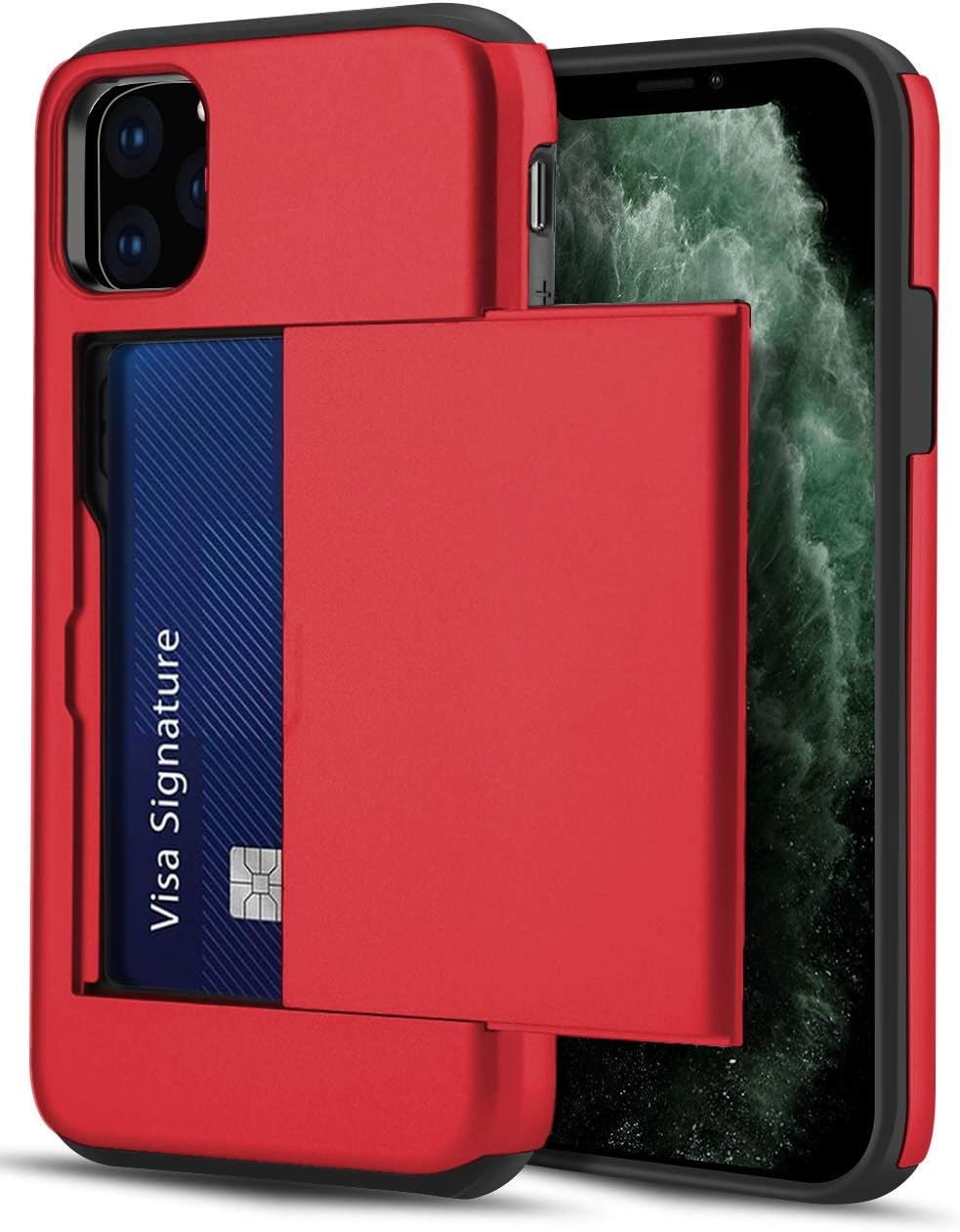 LUUDI Case for iPhone 11 Pro Case Wallet Protective Slim Shell Card Holder Sliding Cover Credit Card Slot Scratch Resistant Dual Layer Shockproof Bumper Case for iPhone 11 Pro 5.8 inches Red