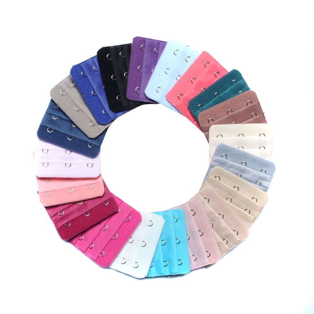 Happyupcity 22PCS Assorted Colors 3 Hook 3 Rows Spacing Bra Extender Extension Hooks Bra Band Extension Strap for Women Girls