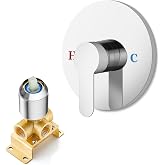 Heyalan Round Shower Valve Trim Kit with Rough-In Valve, Polished Chrome | Single-function design, included rough-in valve, female NPT 1/2-inch connections, single-handle temperature and flow control