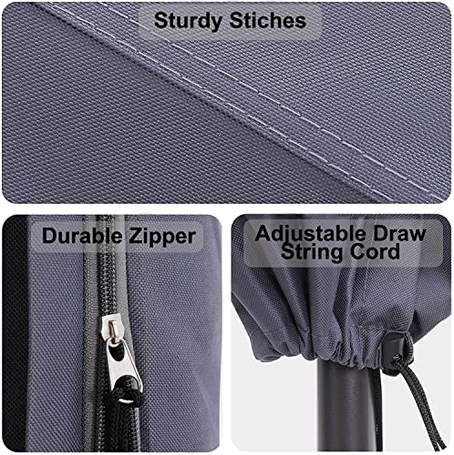 RICHIE Garden Parasol Cover for Garden Umbrella Covers Fit 2.5 to 4m Diameter Parasols 190x25x50cm Waterproof 600D Oxford PVC Coating with Heavy-duty Zip and Adjustable Drawstring Cord at Bottom, Grey