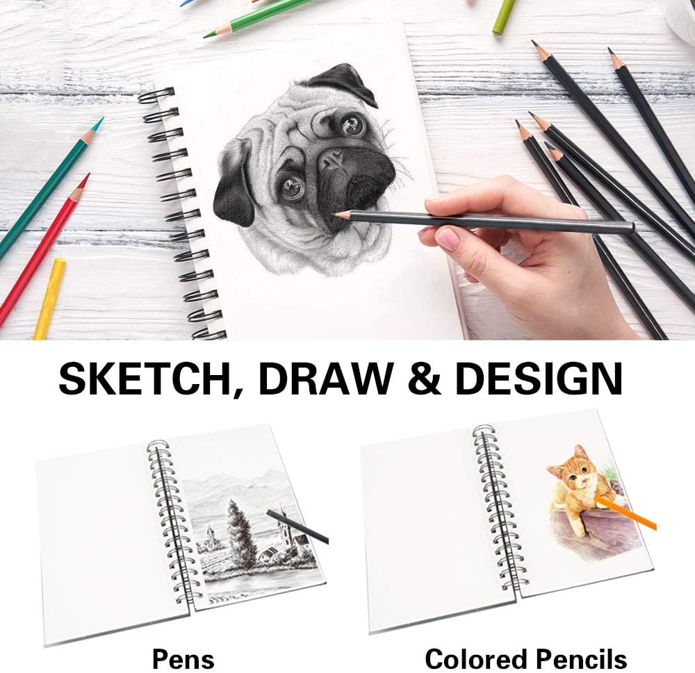 Tavolozza 8.5"x5.5" Sketch Book, Pack of 2, 100 Sheets Each (68 lb/100gsm), Double-Sided Hardbound, Spiral Sketch Pad, Durable Acid Free Drawing Paper: Arts, Crafts & Sewing