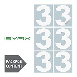iSYFIX White Vinyl Number 3 (Three) Stickers - 6