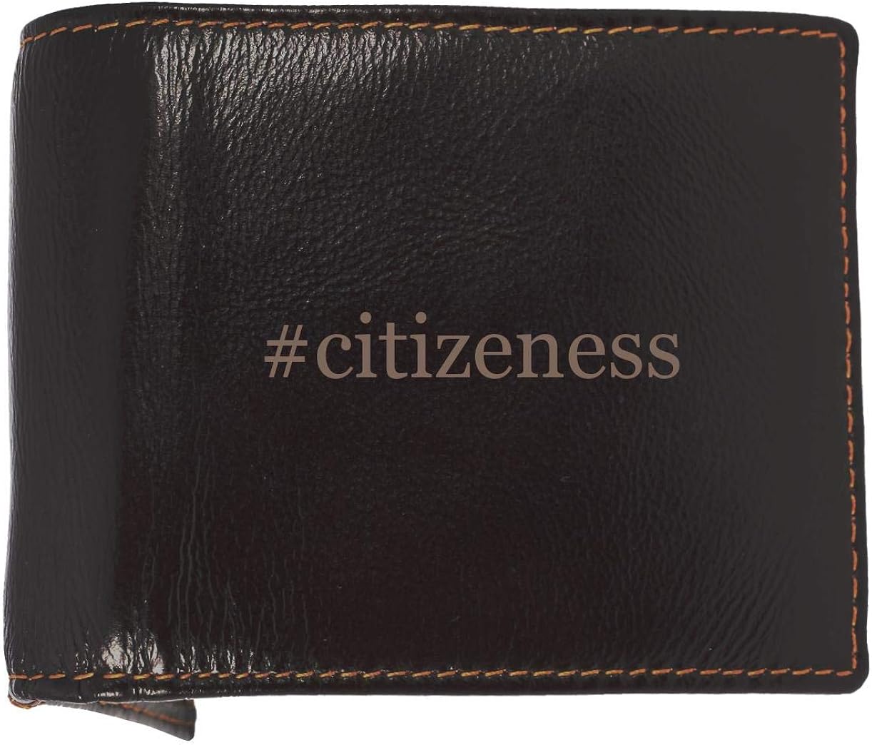 #citizeness - Soft Hashtag Cowhide Genuine Engraved Bifold Leather Wallet
