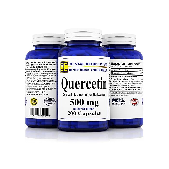 Mental Refreshment: Quercetin 500mg 200 Capsules (1 Bottle)