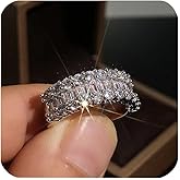 FZO Luxury Sparkling 925 Sterling Silver Shiny Full Diamond Tiny Baguette Ring CZ Diamond Multi Row Ring Eternity Engagement Wedding Band Ring for Women ST.430