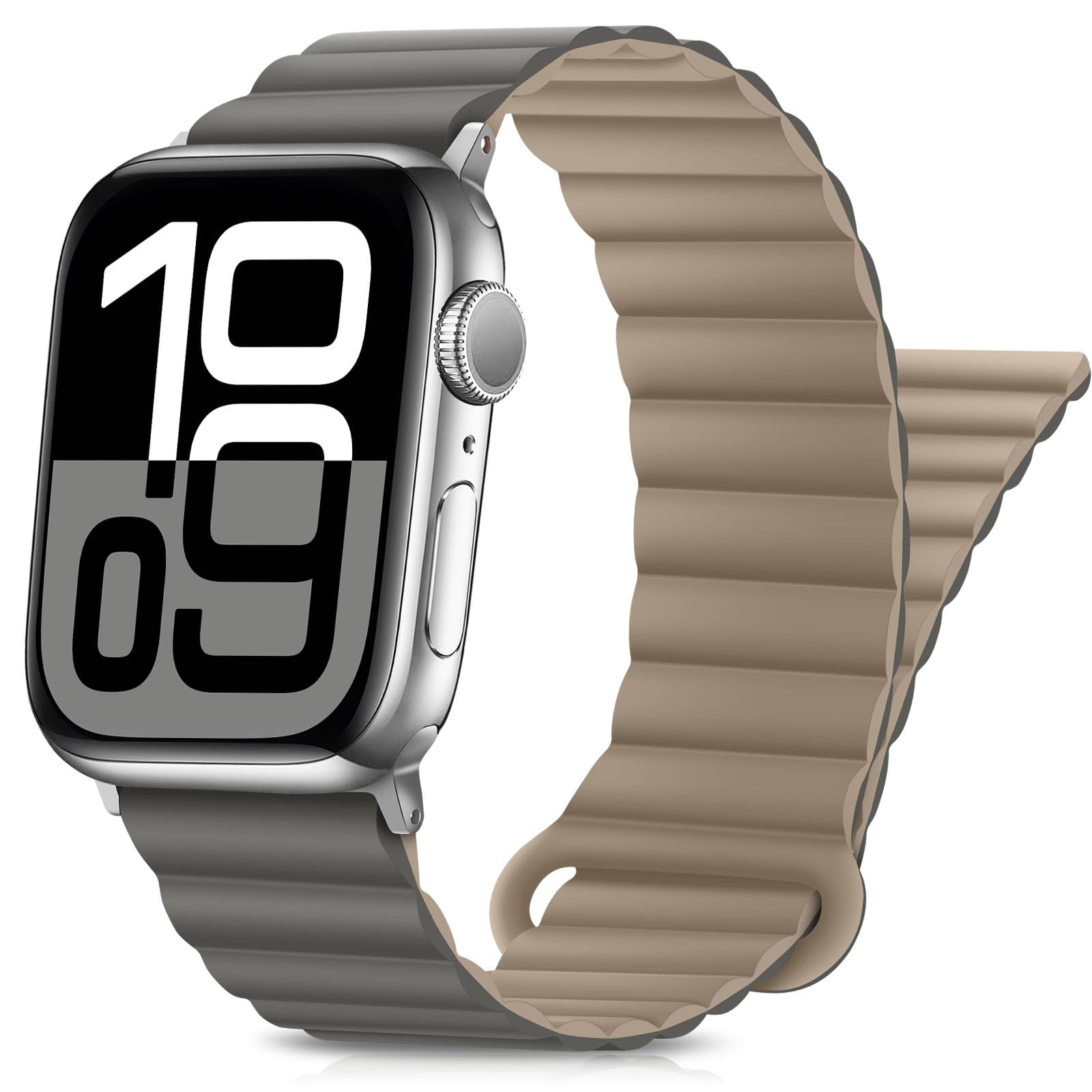 HITZEE Compatible with Apple Watch Strap 49/46/45/44/42/41/40/38mm, Double Sided Wearable Magnetic Band Compatible for iWatch Series 11 10 9 8 7 SE3 6 5-1 (38/40/41/42mm, Gray Coffee)