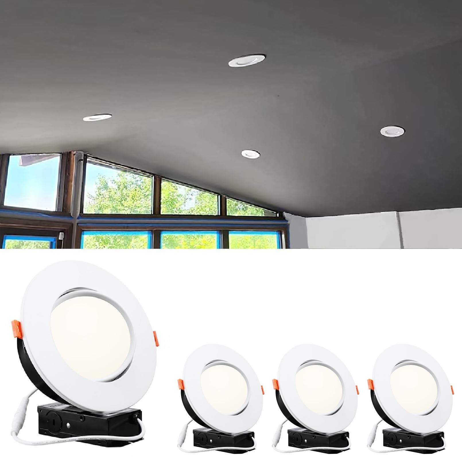 TORCHSTAR 6 Inch Gimbal LED Recessed Lighting with Junction Box, 13.5W IC Rated Air Tight Directional Swivel Downlight, CRI90+ Dimmable Canless LED Recessed Light, 4000K, ETL, Pack of 4 Image