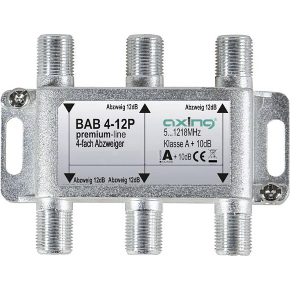 Axing BAB 4-12P 4-Way Splitter 12 dB Cable TV CATV Multimedia DVB-T2 Class A+, 10 dB, 5-1218 MHz Metal