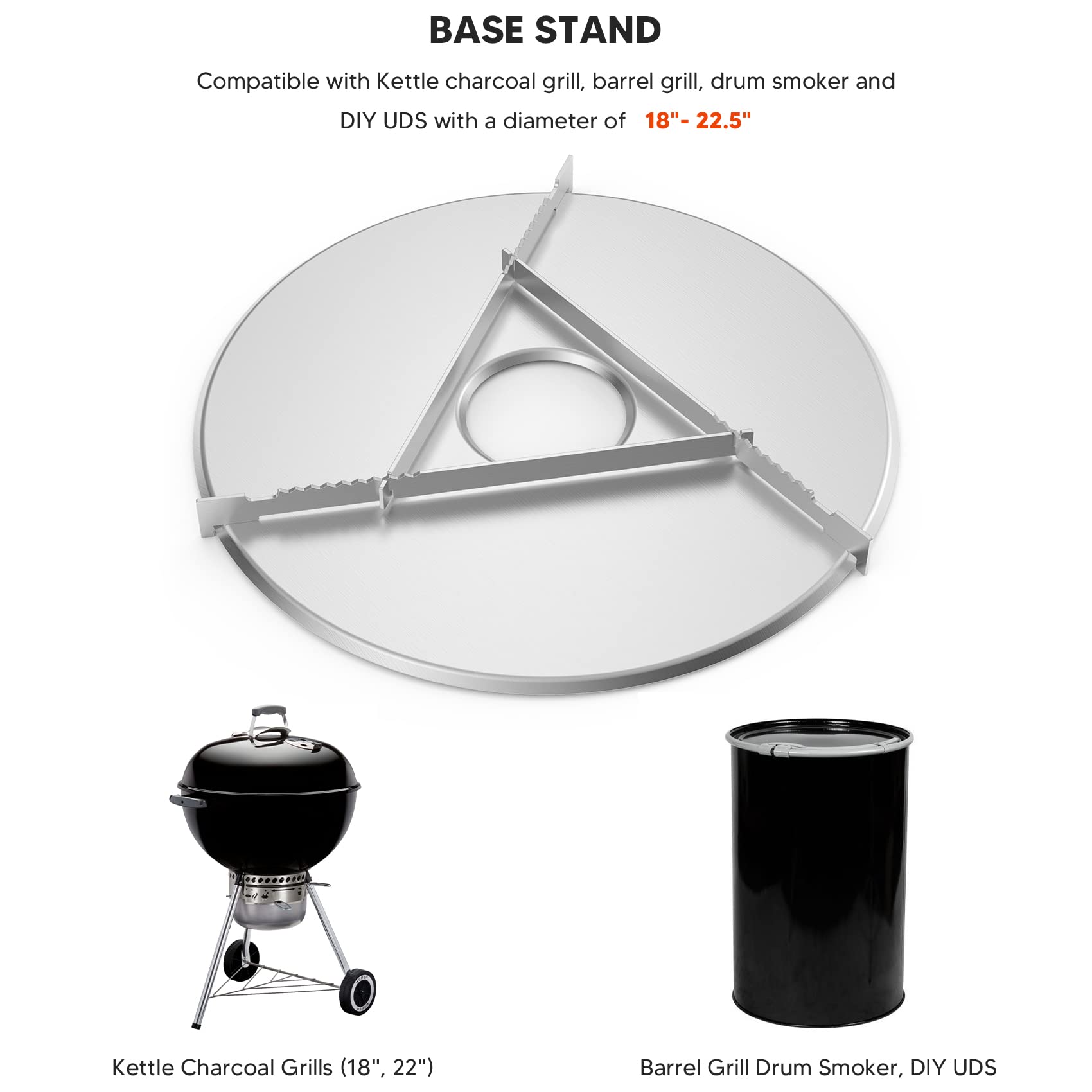 Onlyfire Feuerplatte, BBQ-Disc Edelstahl, Ø 65 cm Grillplatte, Grillring mit Ölauffangrillen, 3 Auflageleiste, Feuerring für Weber Fassgrill, Kugelgrill, Räucherofen, Plancha Gasgrill, BBQ-Platte 5