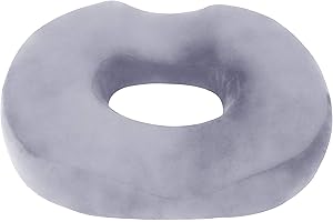 LEXIA Donut Pillow Seat Cushion Orthopedic Design| Tailbone & Coccyx Memory Foam Pillow | Relieve Pain and Pressure for Hemorrhoid, Pregnancy Post Natal, Surgery, Sciatica (Grey)