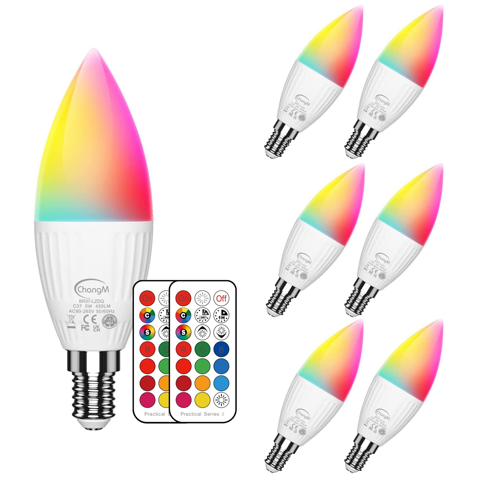 E14 LED Candle Light Bulbs 5W Colour Changing Light Bulb with Remote Control,Small Edison Screw Light Bulb 40W Equivalent,12 RGB Colors and 2700K Warm White for Home Party KTV Stage Decor