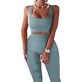 Workout Sets for Women 2 Piece Seamless Ribbed Crop Tank High Waist Shorts Yoga Outfits