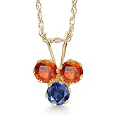 Gem Stone King 14K Yellow Gold Orange Sapphire and Blue Created Sapphire 3-Stone Pendant Necklace For Women (0.46 Cttw, Gemstone September Birthstone, Round 3MM, 18 Inch Chain)
