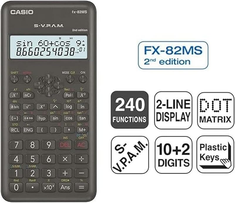 FX-82MS-2 Wissenschaftlicher Taschenrechner, Batteriebetrieb, grau