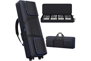 ALEEMIN 76 key Keyboard Case with Wheels (Interior Size: 50.4"x18.1"x6.3") | 76 Key Keyboard Rolling Bag Padded with Soft Handle & Padded Shoulder Strap | Portable 76 Key Keyboard Case Roller Bag (Black)