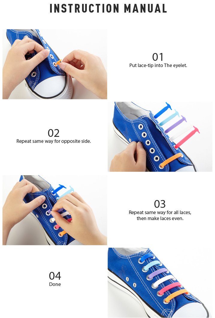 No Tie Shoe laces for Kids and Adults by Superlaces- Tieless Waterproof Elastic Silicon Shoe Laces Black - 1 pair