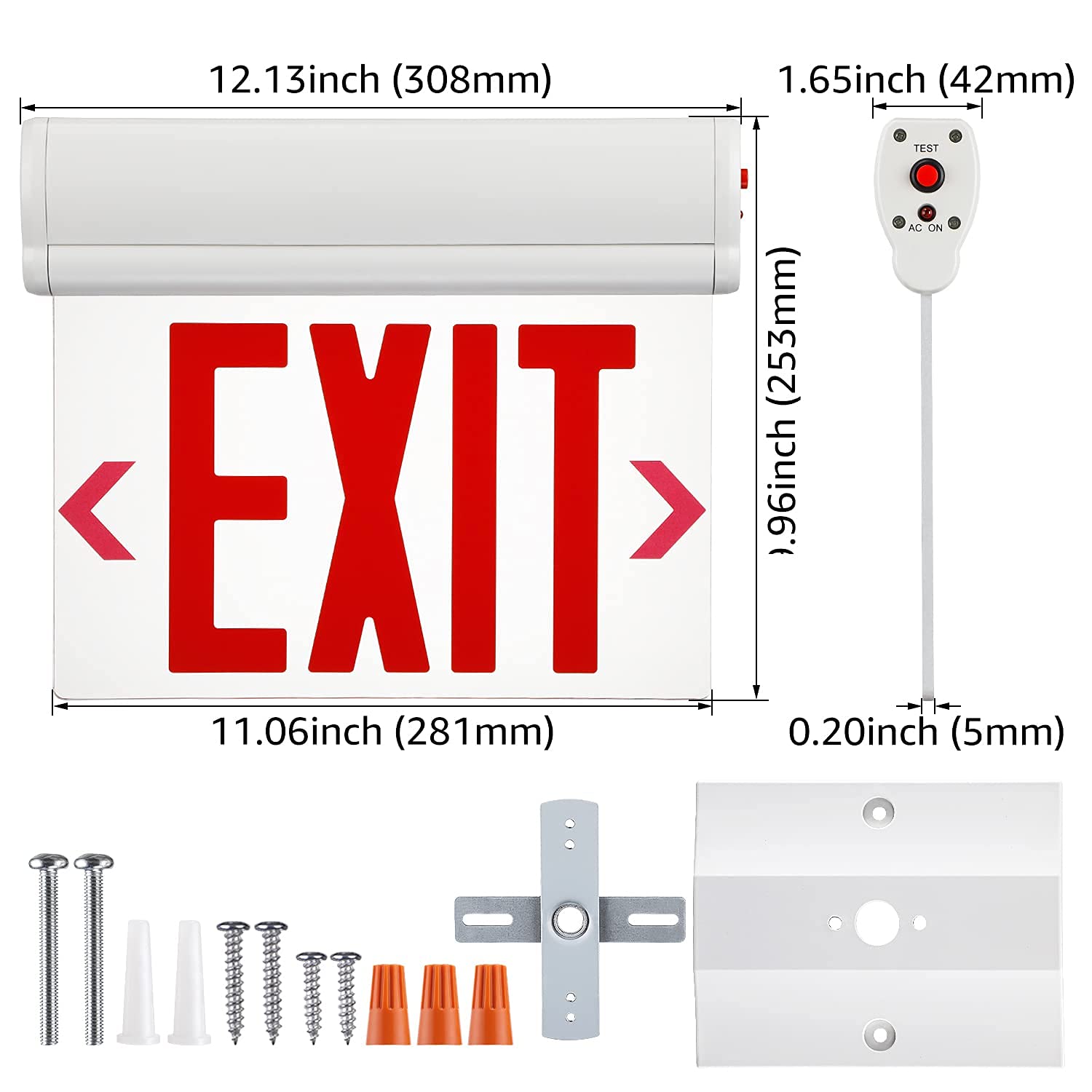 LEONLITE Red Emergency Exit Sign, UL 924, LED Edge Lit Exit Sign, Hardwired Exit Lights with Battery Backup, Double Sided, Rotating Acrylic Clear Panel, Top/Side/Wall Mount, AC 120/277V, Pack of 2