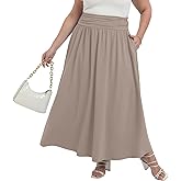 OLRIK Plus Size Maxi Skirt with Pockets 2026 Summer Elastic High Waisted A-Line Flowy Long Skirts