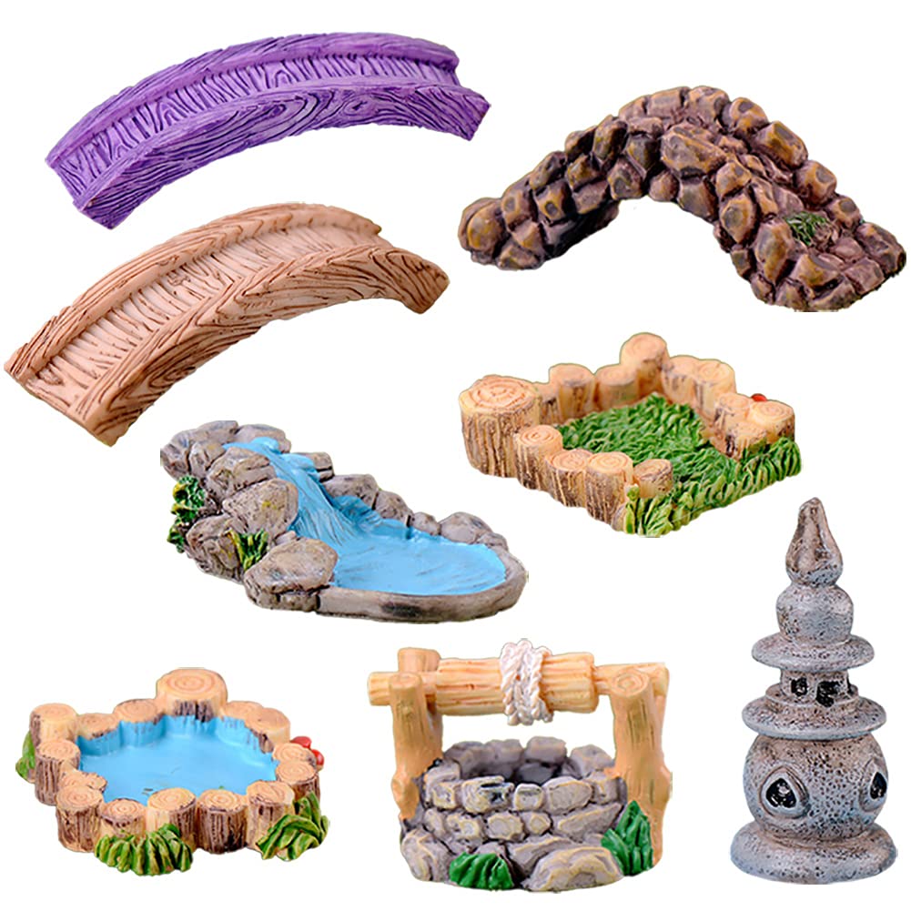 Photo 1 of MAOMIA 8 Pcs Mini Lighthouse Water Well Bridge Figurines Miniature Gardening Pool Lawn Running Water Terrarium Stone Bridge Figurine Micro Landscape Indoors Outdoors Decorative Accessory