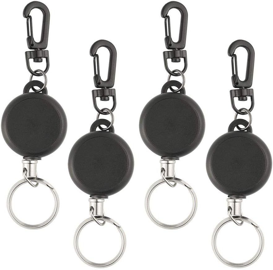 TUPARKA 4 Pieces Retractable Key Chain Heavy Duty Key Holde with 60cm/ 23.6 Inches Steel Wire Rope, Black-4pcs