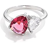 Toi et Moi Pear Shaped Clear White & Ruby Red Cubic Zirconia CZ Engagement Ring
