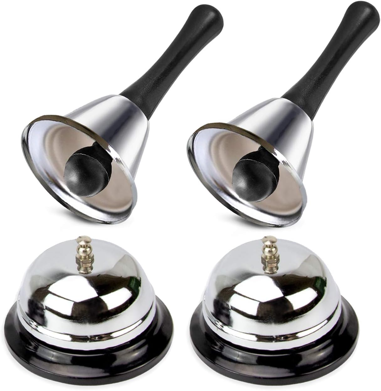 [4 Pack] Call Bell with Handle and Counter Bell Silver Desk Bells, Stainless