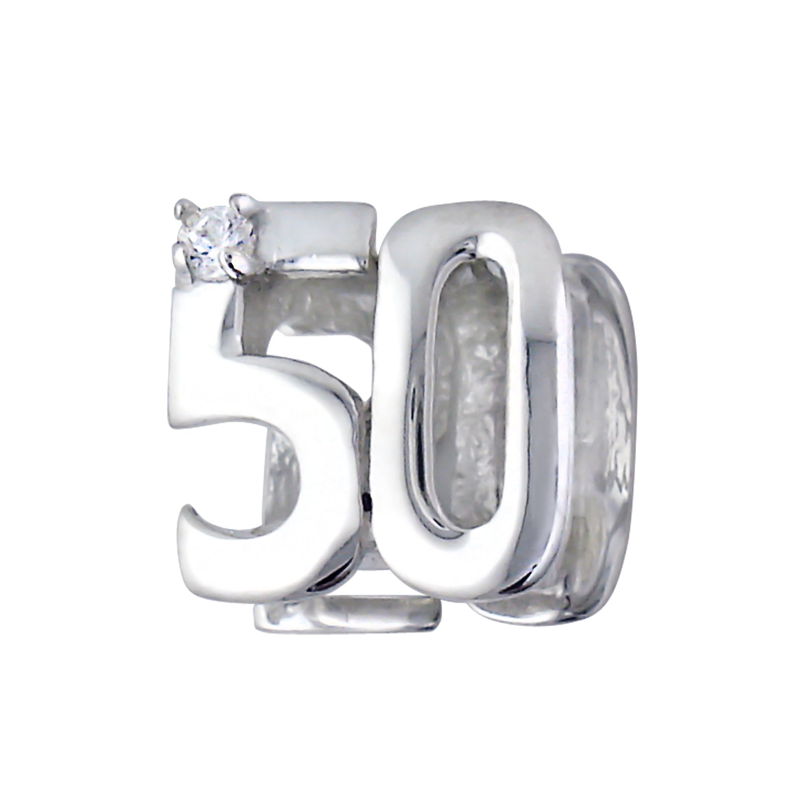 Katy Craig 50th Birthday Bead - Sterling Silver with Clear Crystal Stones - Double-sided Detail