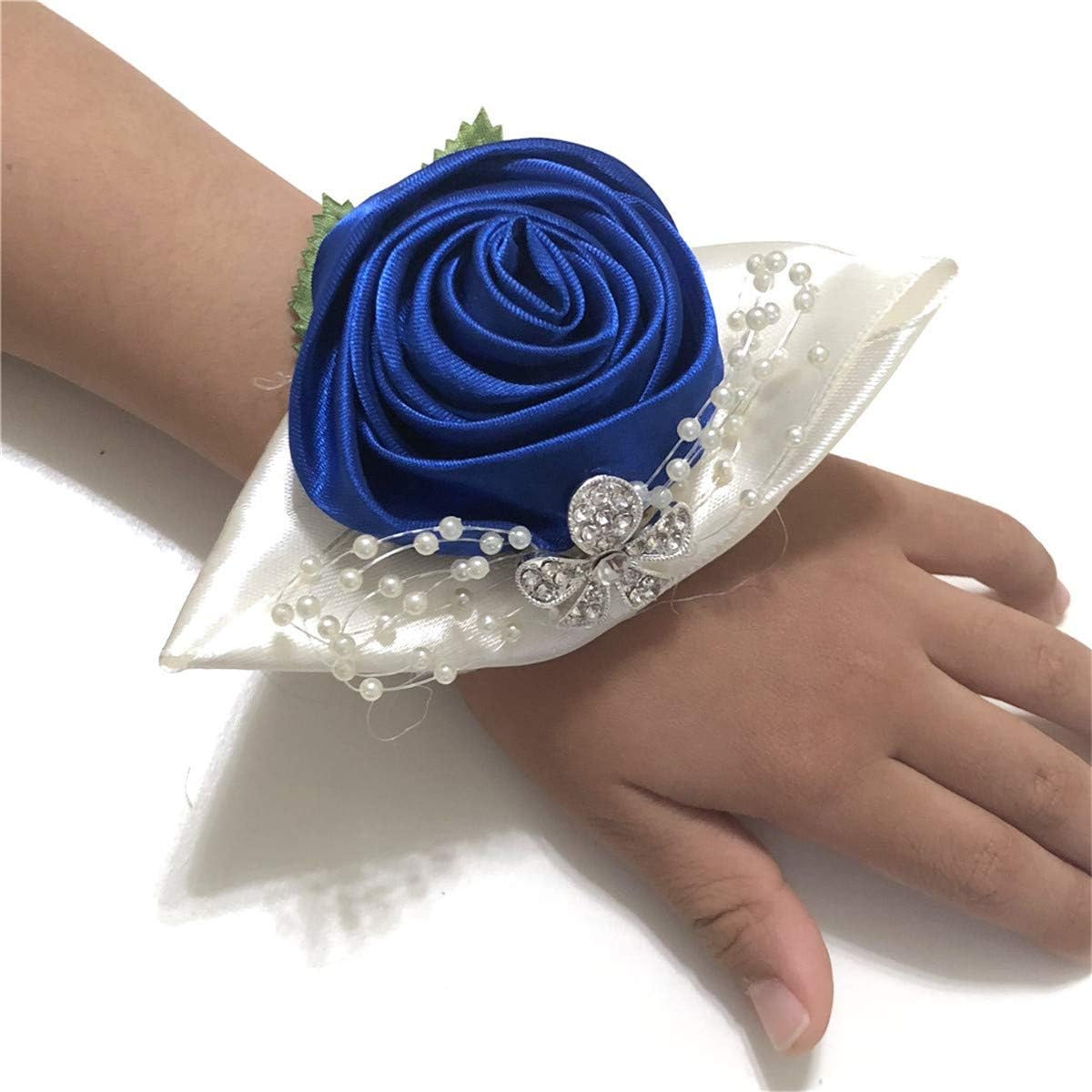 Amulti Prom Wrist Corsage,Flower Girl Bridesmaid Wedding Wrist Corsage Graduation Party,Prom Hand Flower Decor (Royal Blue)