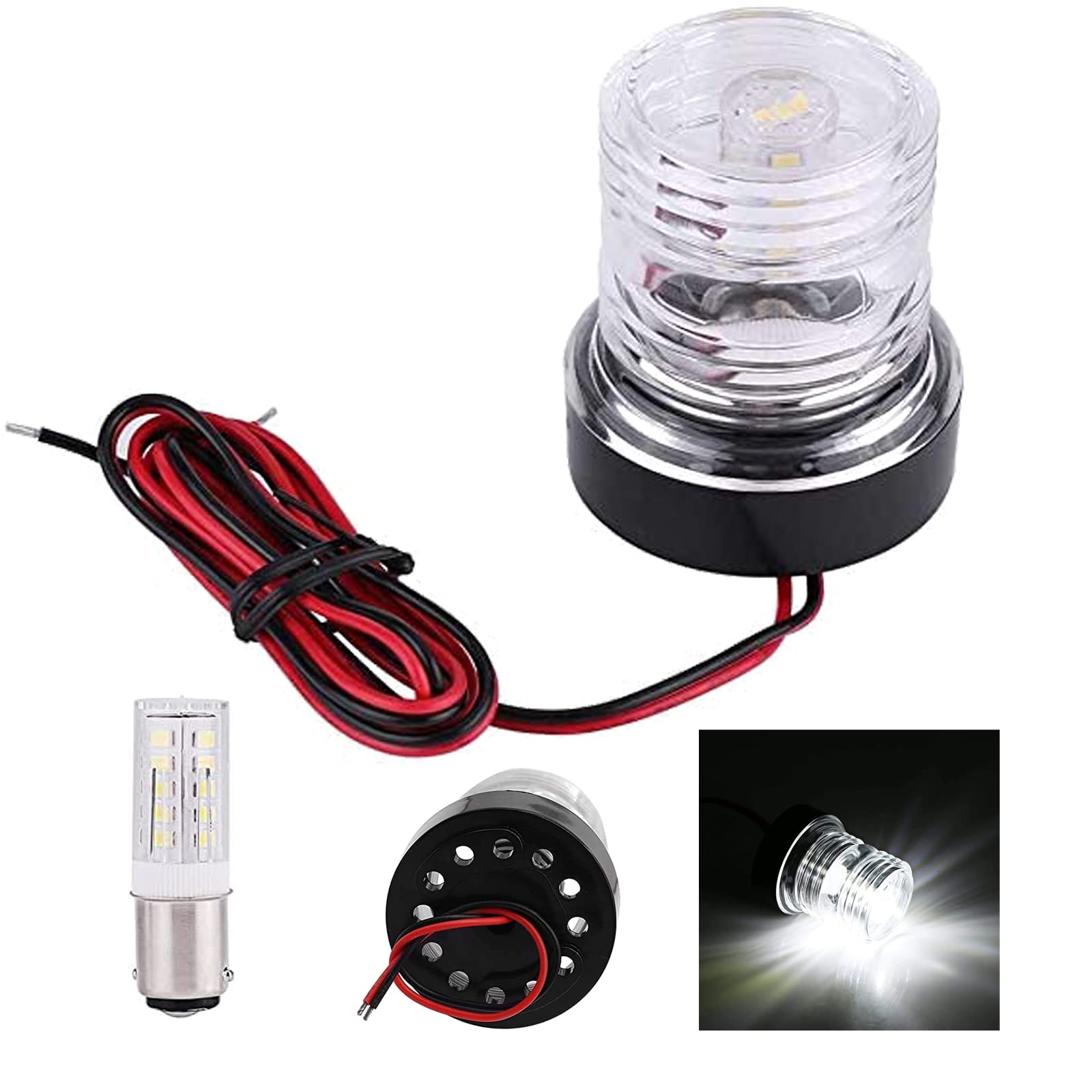 Geloo 12-24V LED Navigation Light Marine Underwater Boat Yacht Anchor/Garden Lamp, Waterproof Signal Lights White Fishing Boat Light 4500K for Decks Ship Yacht Garden