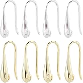SUNNYCLUE 1 Box 40Pcs 2 Colors Dangle Earring Wires Brass Earring Hooks with Loop Real 18K Gold Plated Silver Teardrop Hanging French Ear Findings Accessories for Jewelry Making Supplies DIY Crafts