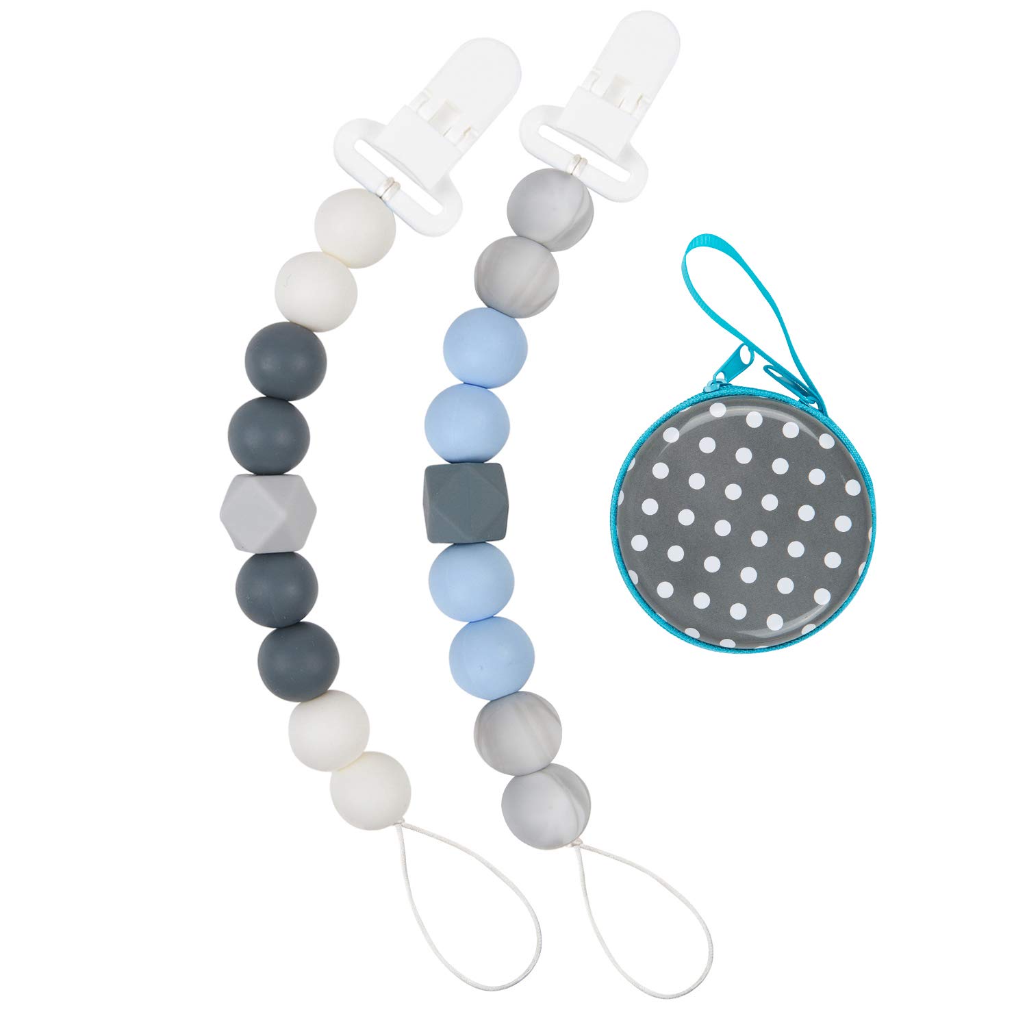 Babygoal Silicone Pacifier Clip, 2 Pack Pacifier Holders, Teething Beads with Pacifier Case for Boys and Girls Fits Most Pacifier Styles, Teething Toys 2GJL03-HZ : Baby