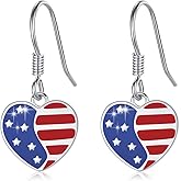 USA Flag Dangle Drop Earrings 925 Sterling Silver Patriotic Earrings Red White Blue Heart Stud Earrings Independence Day Jewelry for Patriot Women Men
