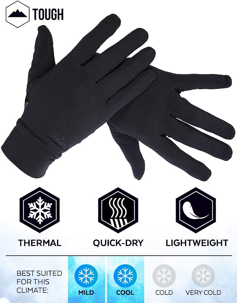 Running Gloves with Touch Screen - Winter Glove Liners for Texting, Cycling - Thin & Lightweight Cold Weather Thermal Gloves: Clothing
