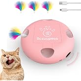Scsuupoee Interactive Cat Toy, Pink | Electric for Moving Concealed Feathers, Smart Sensor 7 Holes Whack a Mole Feather Toy, USB Charge Automatic