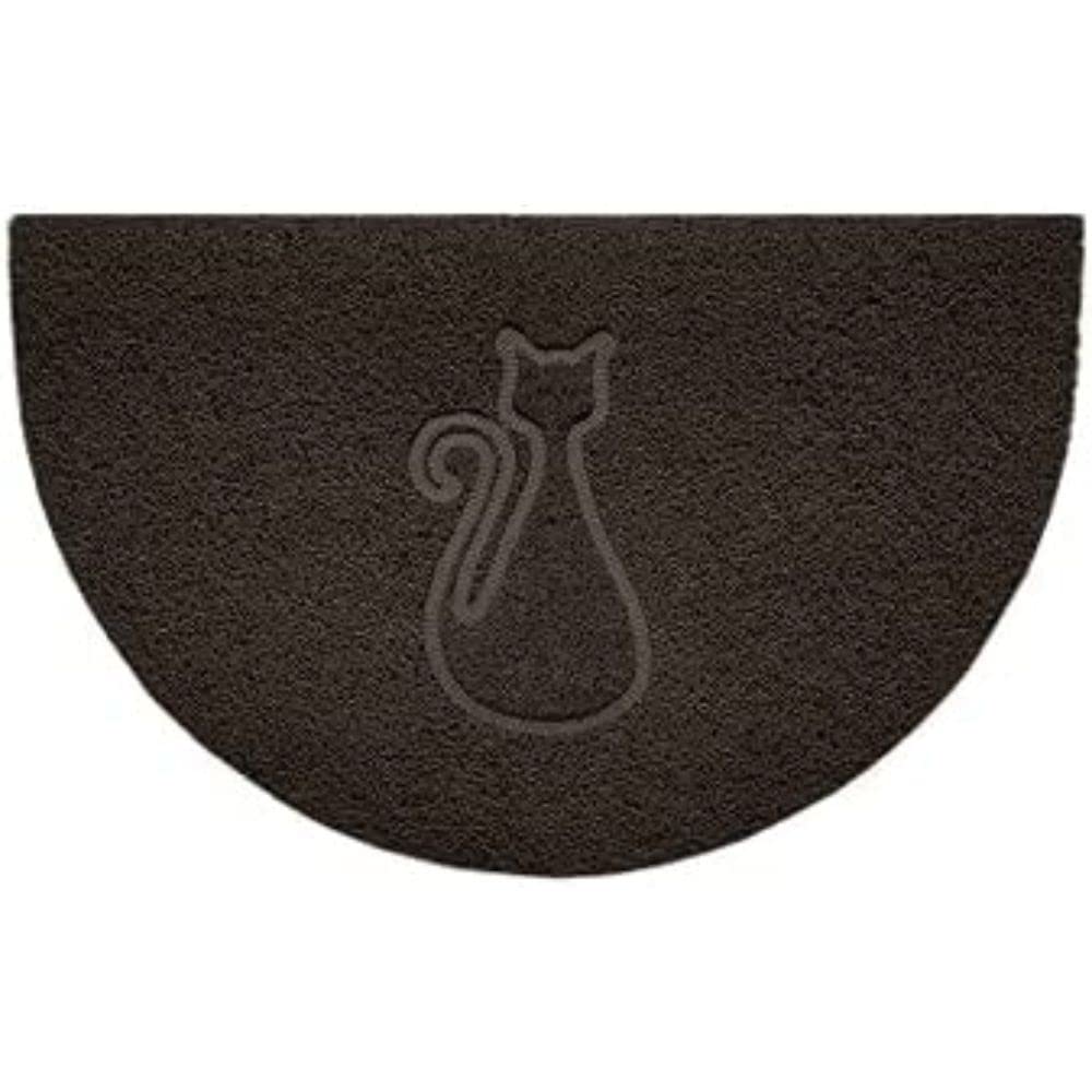 Nicoman Embossed Halfmoon Half Circle Door Mat Dirt-Trapper Jet-Washable Doormat 70x44cm (Brown, CAT Shape) - Use Indoor or Sheltered Outdoor