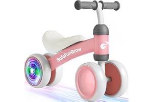 LITTLE DOVE Colorful Lighting Baby Balance Bike Toys for 1 Year Old Girl Gifts, Balance Bike 1 Year Old No Pedal, 12-24 Months Toddler Ride on Toys with 4 Silent Wheels & Soft Seat, 1st Birthday Gifts, Pink