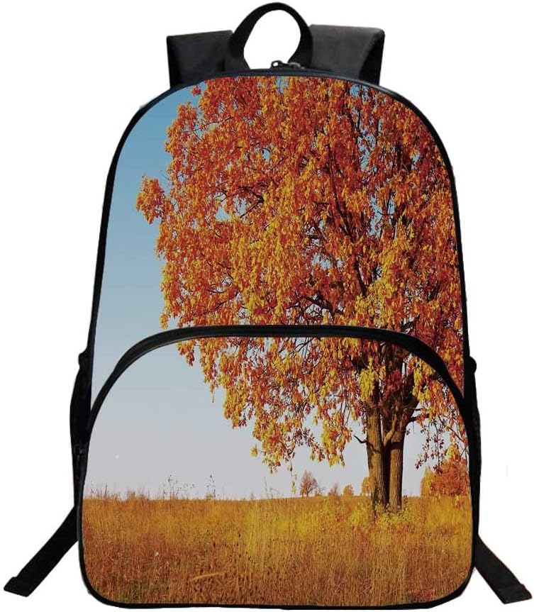 Fall Decor Fashionable Backpack,Lonely Ancient Oak Tree Grass Bushes Field Serene Rural Scenery for Boys,11.8"L x 6.2"W x 15.7"H