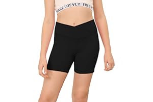 Aurgelmir Girls' 4" Volleyball Shorts Crossover Athletic Yoga Dance Biker Shorts for Kids Gymnastics Shorts with Pockets