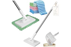 Lazy Mop, Snap Grip Mini Mop, Cloth Changing Mini Mops, Automatic No-Touch Cloth Holder, Reusable Clip Mopping Stick with 10 