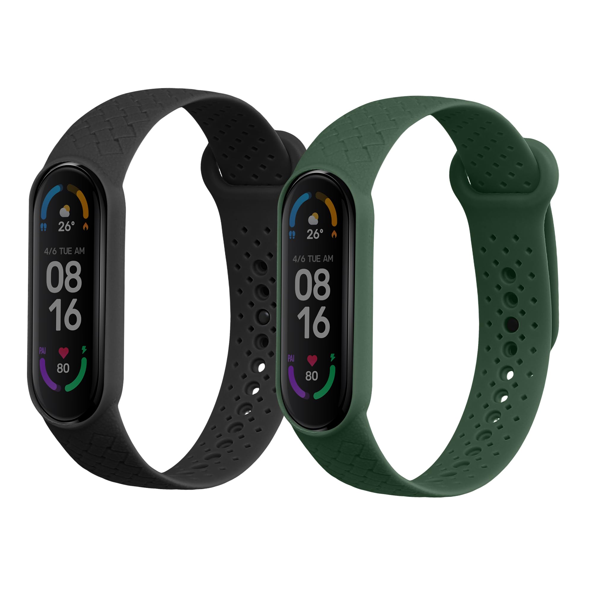 kwmobile Straps Compatible with Xiaomi Mi Band 6 / Mi Band 5 Straps - 2x Replacement Silicone Watch Bands - Smartwatch or Fitness Tracker - Black/Dark Green