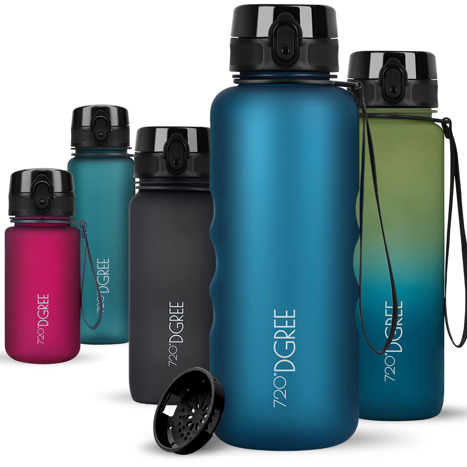 720°DGREE Water Bottle 1.5l “uberBottle“ softTouch +Sieve - BPA-Free, Leakproof, Reusable Drinking Bottle - XL Sports Bottle for all Day Hydration, Gym, Fitness, Office, University, Hiking, Travel