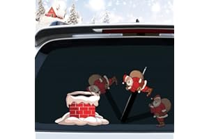 Iprokiu Christmas Santa Claus and Chimney Rear Window Wiper Decal Funny Waving Arm Wiper Sticker Reusable Windshield Wiper Decal Christmas Decoration Car Sticker (Santa Claus with Gift and Chimney)