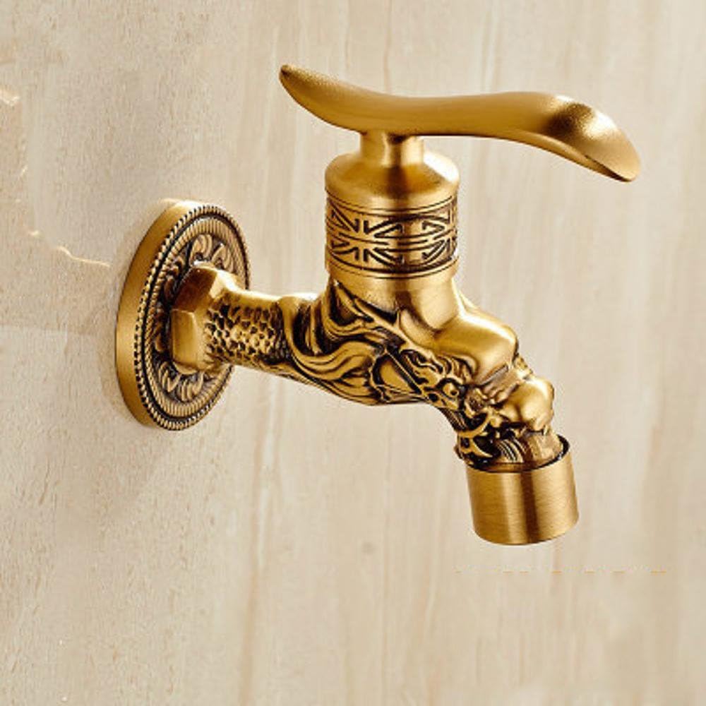 Wmshpeds Cobre antiguo lavadora solo grifo de agua fría lavadero de oro