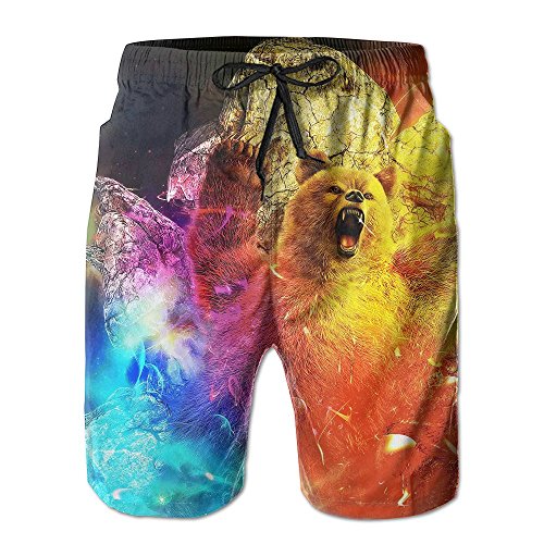 GUA&amp;ING Board Shorts Boy's Mens Boardshorts Stretch Quick Dry Bear Roar Bathing Suits Trunks For Adult