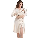 Galabloomer Maternity Robe and Baby Receiving Blanket, Matching Mommy Labor Delivery Robe and Swaddle Set (m, cream pink)