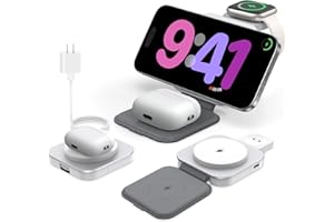 KEEPRO Upgraded 3 in 1 Wireless Charger for MagSafe, Magnetic Foldable Travel Fast Charging Station Pad Compatible with Apple Watch/Ultra (5W) iPhone 16/15/14/13/12 & AirPods Pro/4/3/2 (with Adapter)